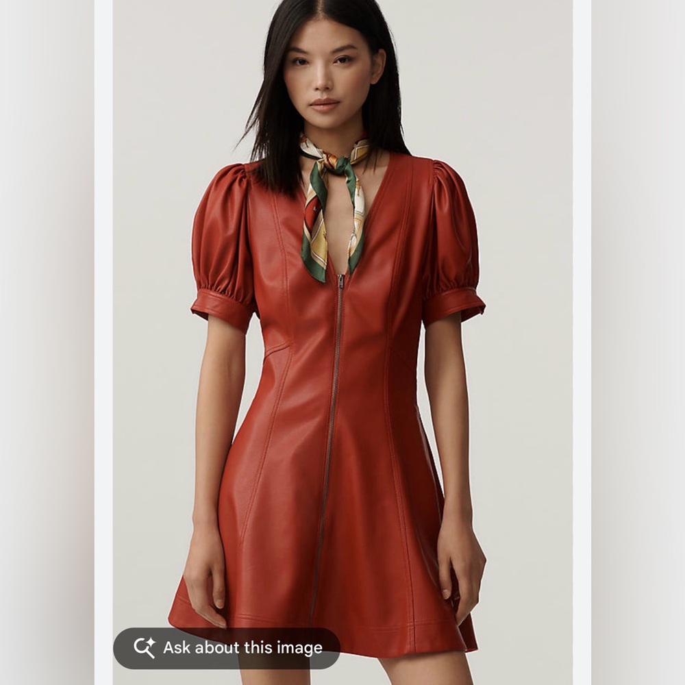 Pilcro Vibrant Red Midi Dress with Puff Sleeves